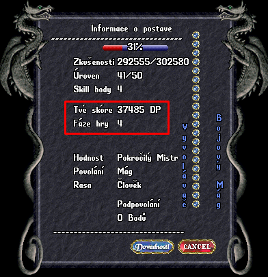 exp bar poloha dungeon points